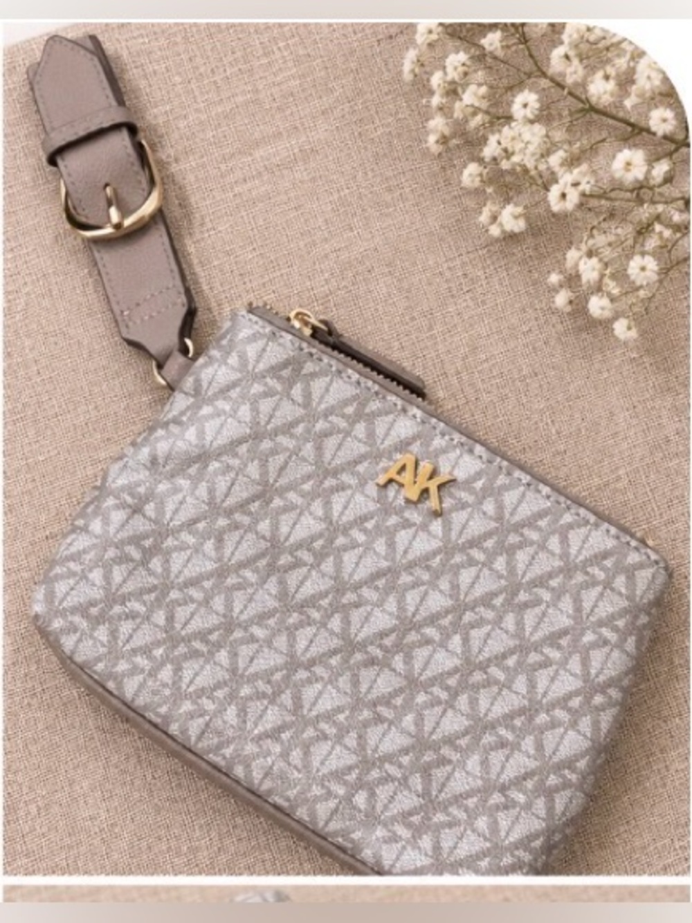Anne Klein AK Signature Monogram Wristlet Crossbody Pouch